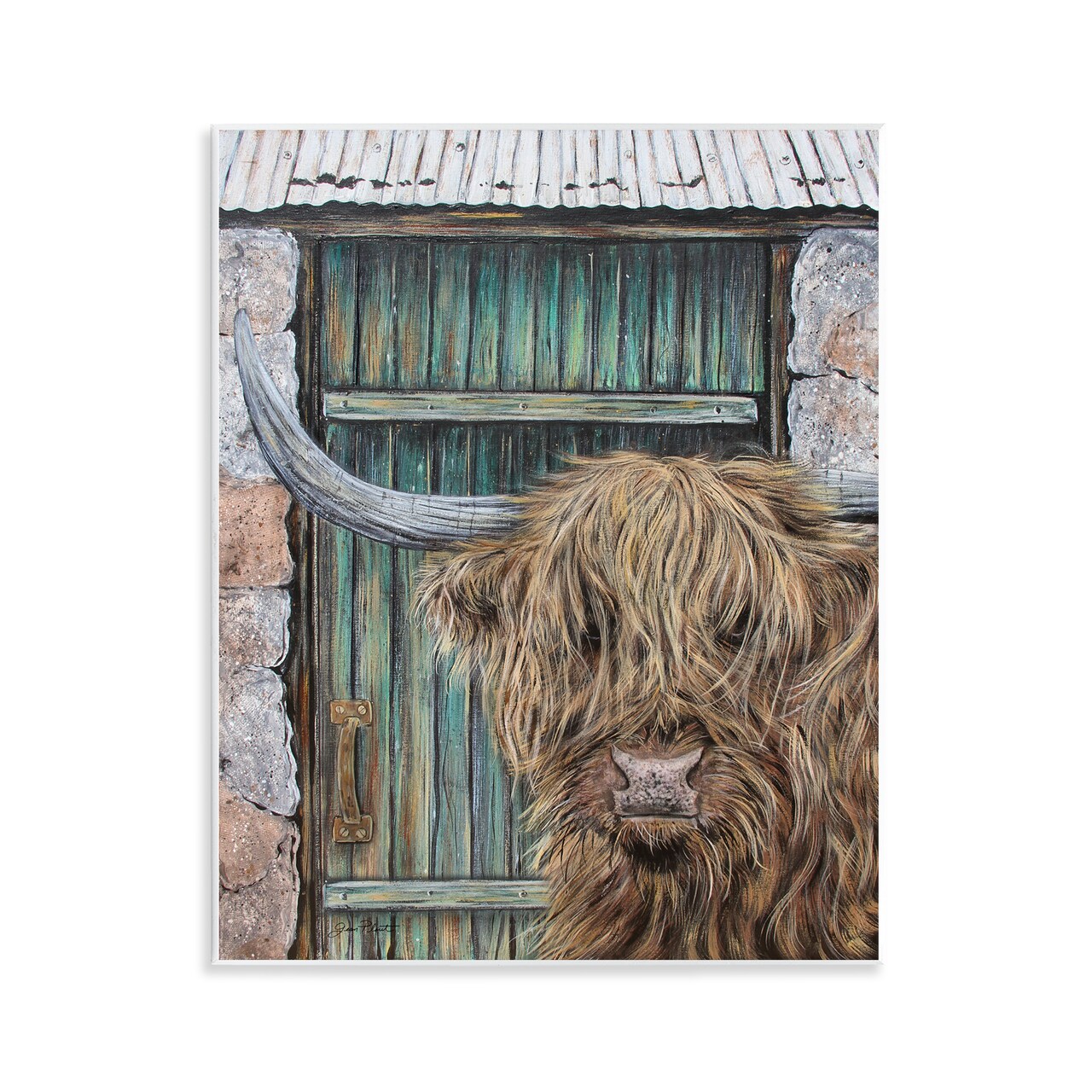 Stupell Industries Highland Cow by Barn Door Wall Plaque, design by Jean Plout